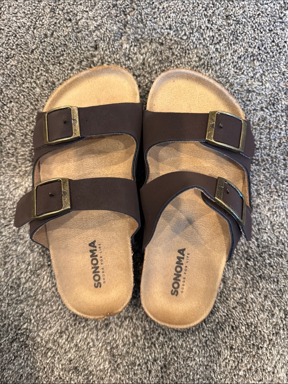 Sonoma Brown Double-Buckle Kids Slide Sandals